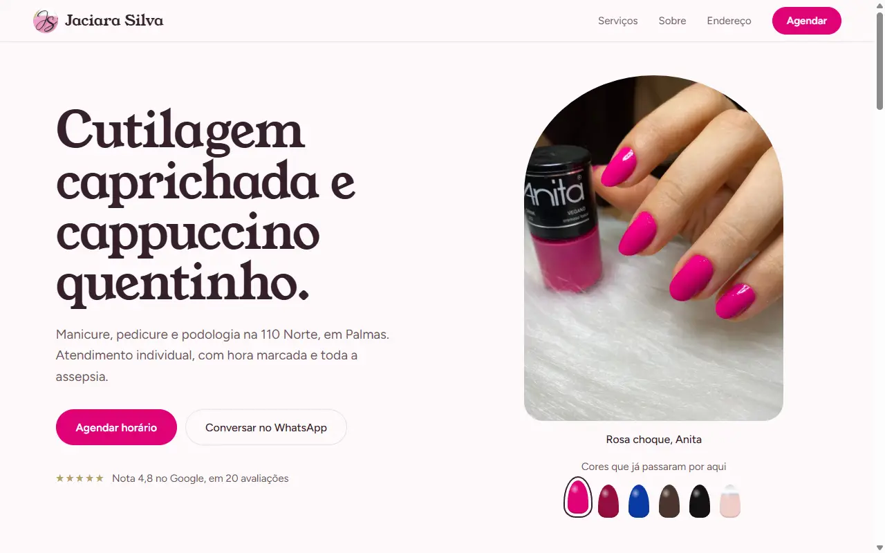 Página inicial da Jaciara Silva no computador