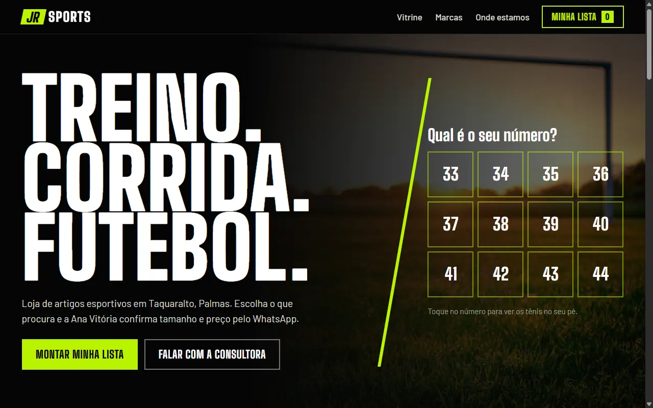 Página inicial da JR Sports no computador